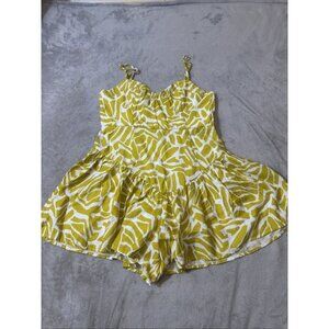 VICI Medium Romper Yellow White Abstract Zebra Print Tie Strap Flowy Sweetheart